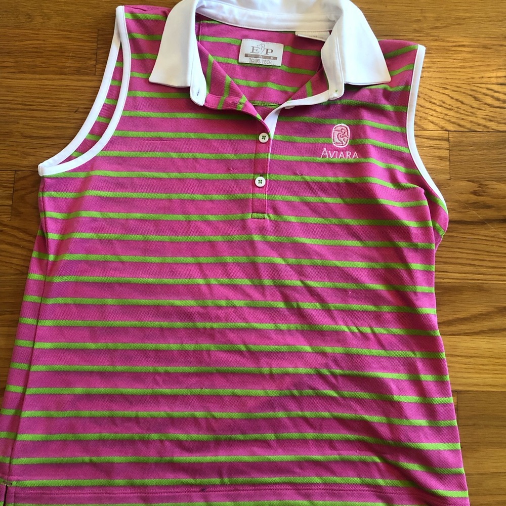 Girls Pink/Green Striped Golf Tank Polo EP Pro
